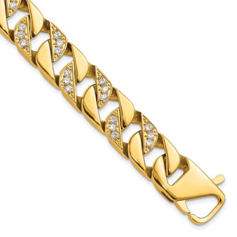 Chisel stainless steel and gold plated curb link bracelet with cubic zirconia
